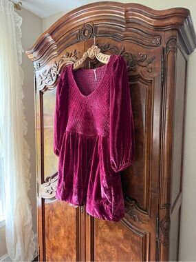 Free People farrier Velvet Smocked mini Dress : small / color boysenberry